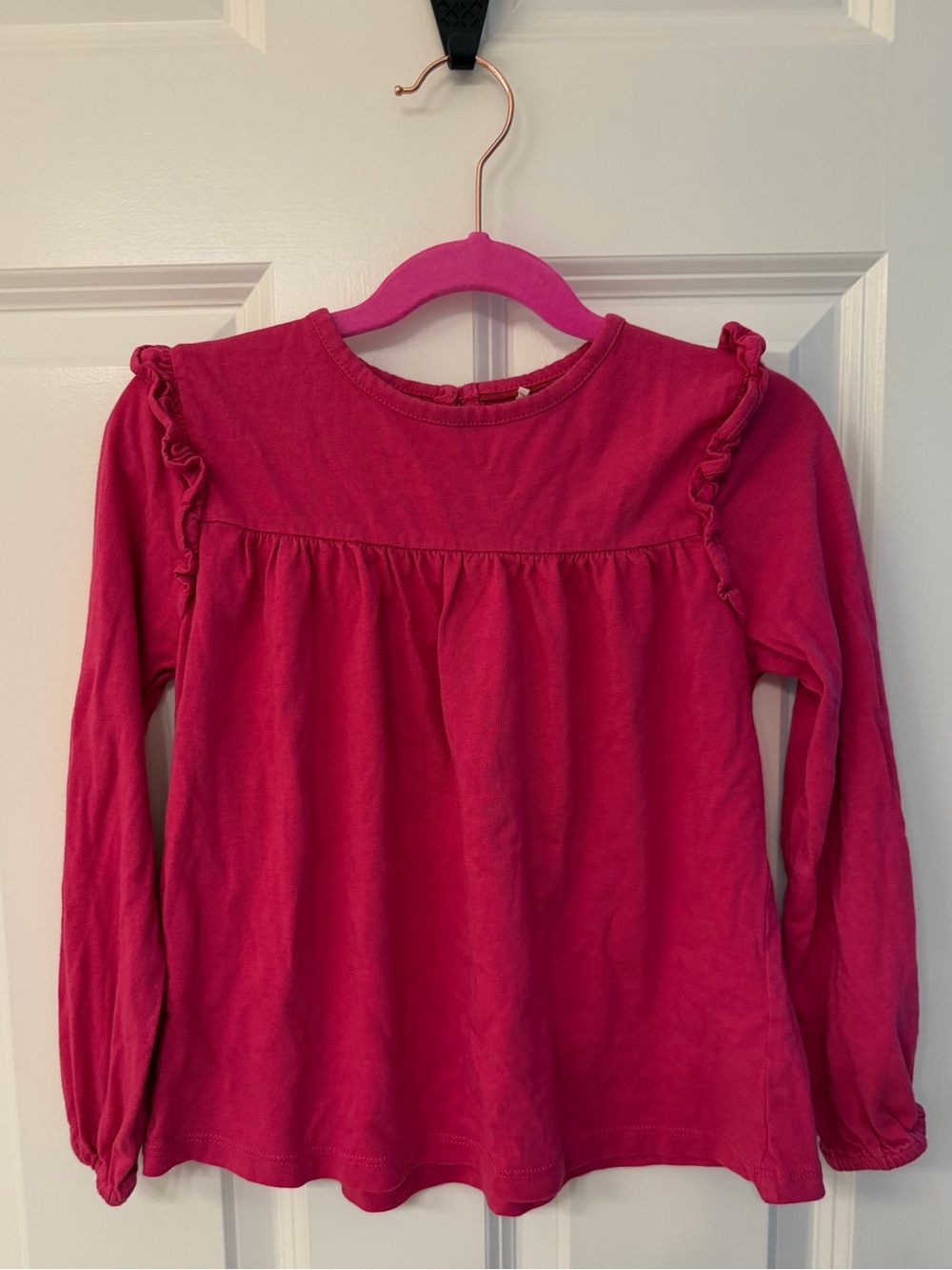 Mini Boden Bright Pink Ruffle Yoke Long-Sleeve Top